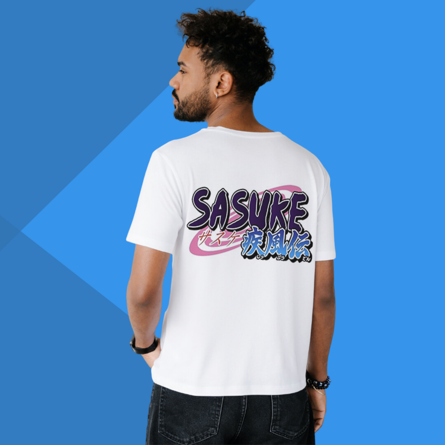 SASUKE Anime Printed Men's White T-Shirt - Cute SASUKE Back Side Printed T-Shirt