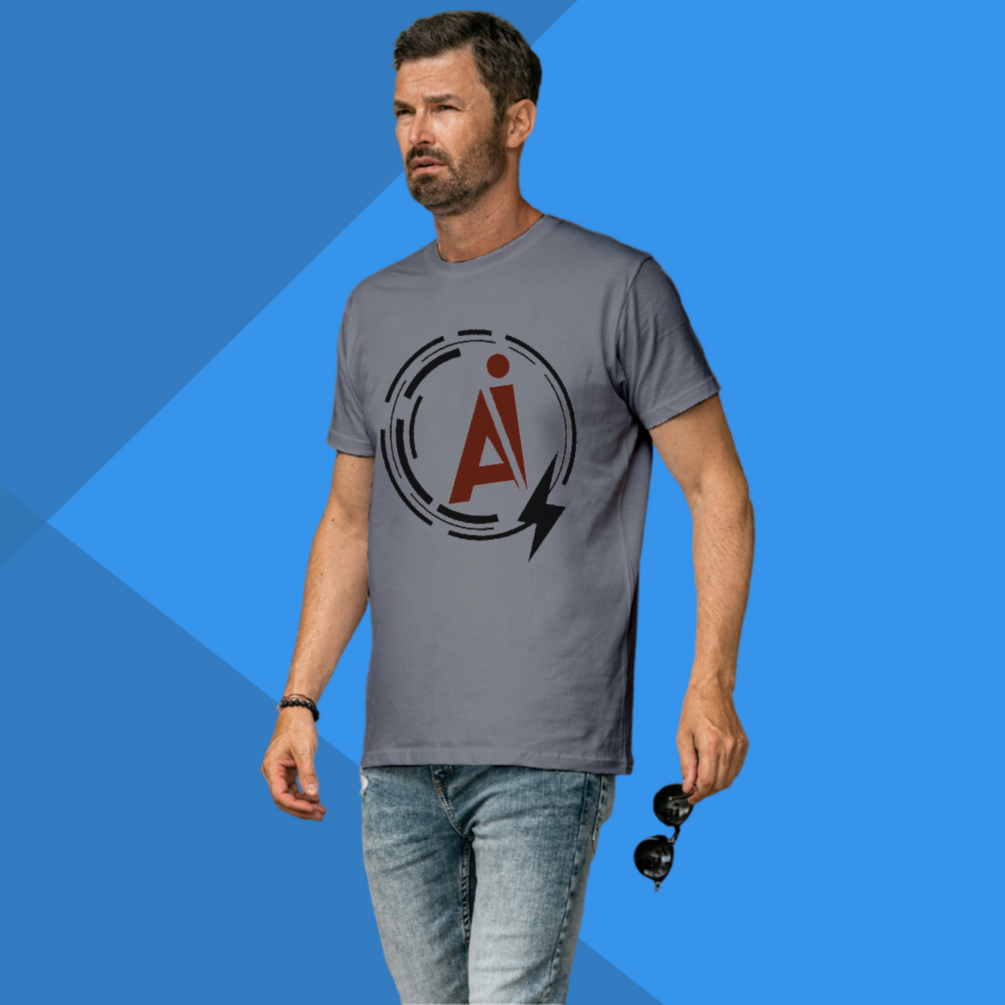 AI Printed Men's Casual Grey T-Shirt - Tech Lover's T-Shirt