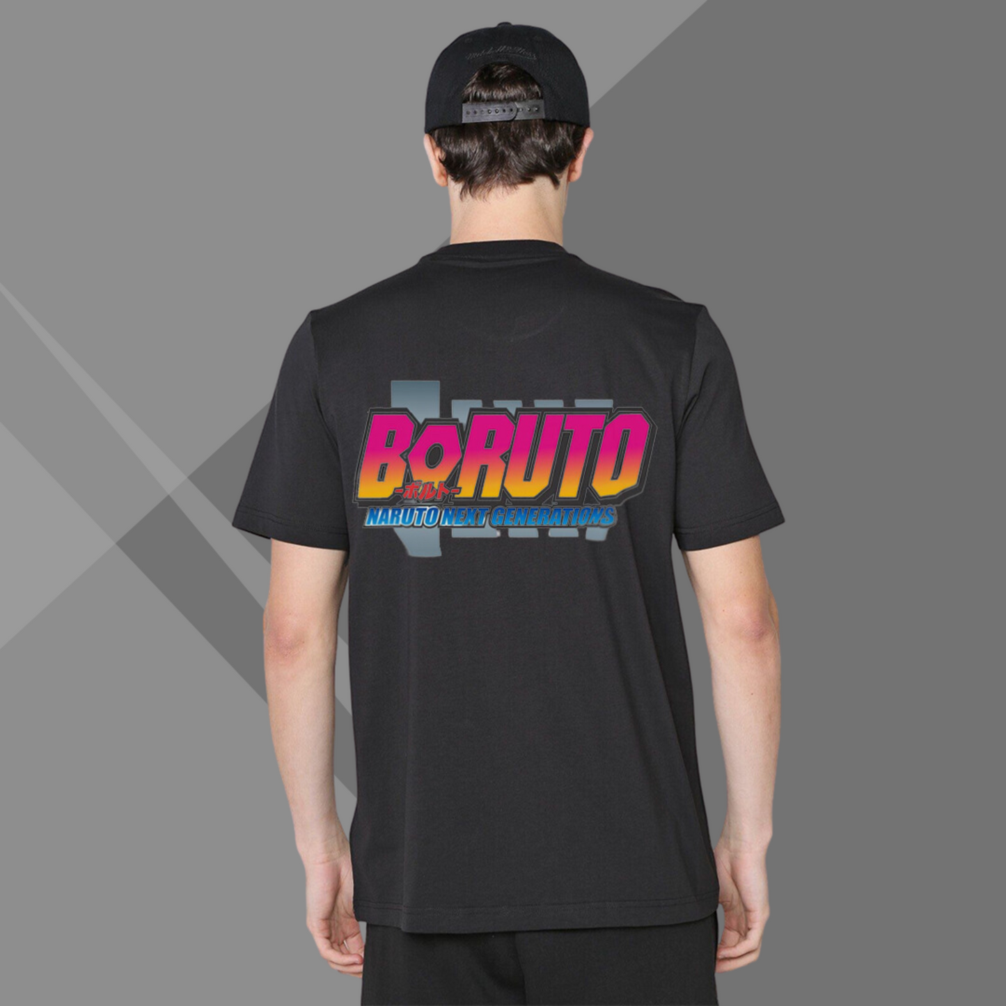 Angry Boruto2 Printed Men's Black T-Shirt - Back Side Printed Anime T-Shirt