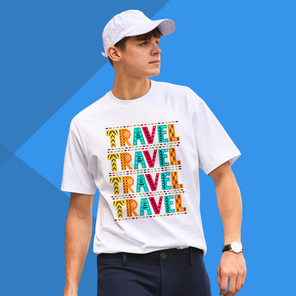 Colorful TRAVEL Printed Men's White Funky T-Shirt