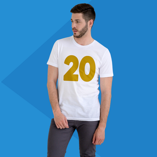 Number 20 white printed t-shirt for men side