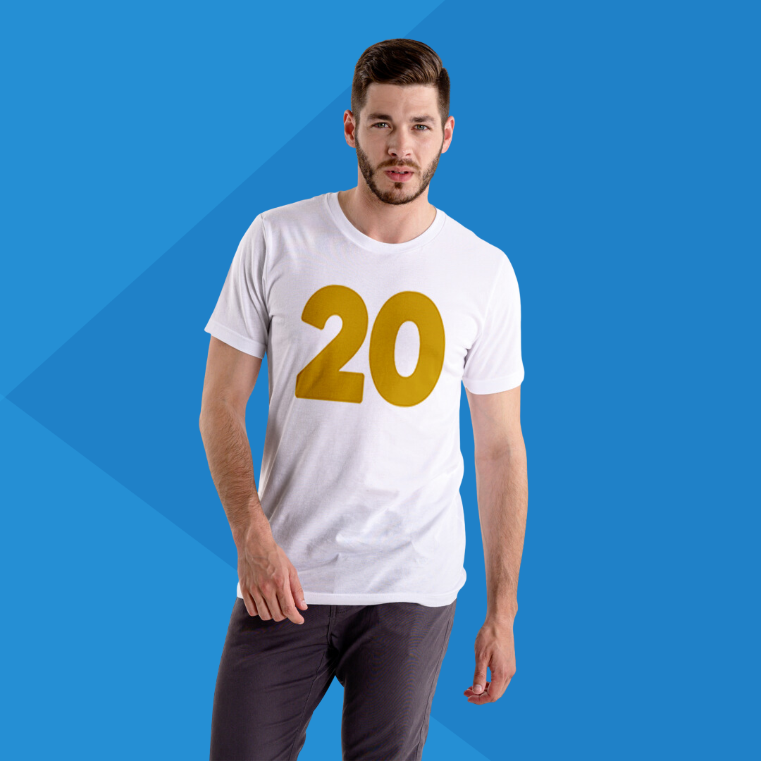 Number 20 white printed t-shirt for men front