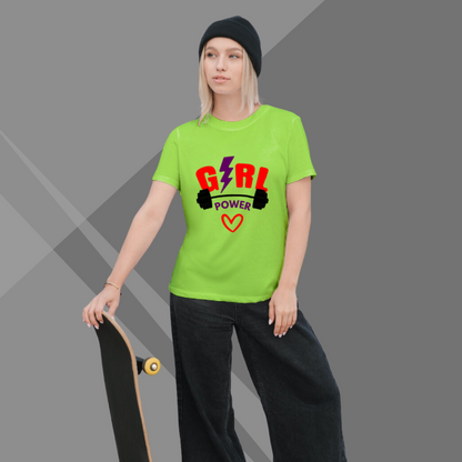 "Empower Yourself with 'Girl Power' Printed Green T-Shirt"