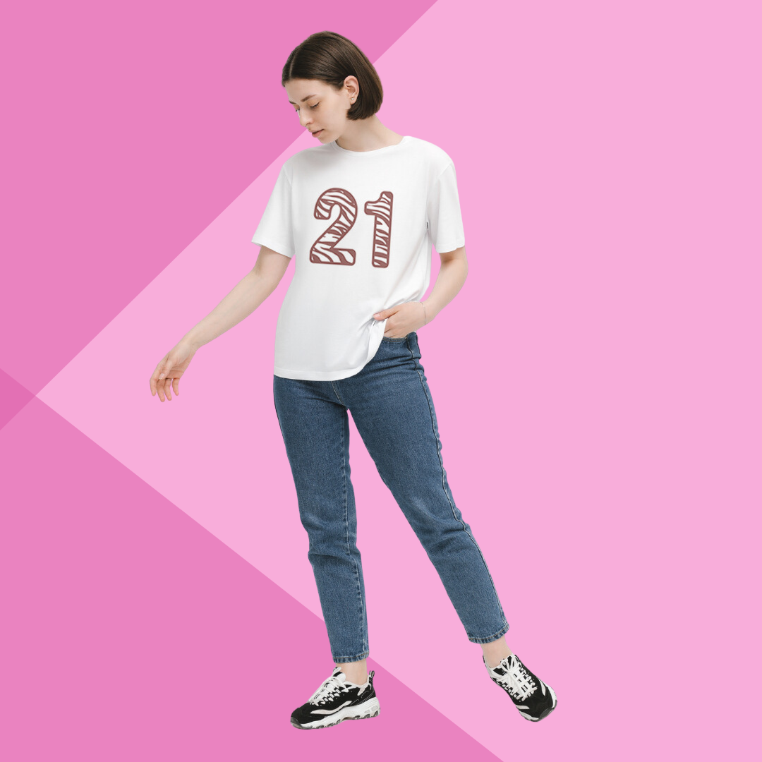 Number 21 white printed t-shirt for women front