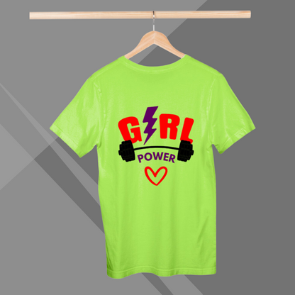 "Empower Yourself with 'Girl Power' Printed Green T-Shirt"