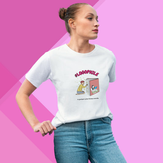 "Express Your Love for Language with '#LOGOPHILE' Printed Women's White T-Shirt"