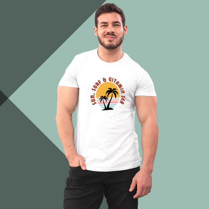 Get Ready for Summer with Our "Beach" Printed Men's White T-Shirt