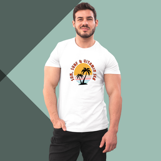 Get Ready for Summer with Our "Beach" Printed Men's White T-Shirt