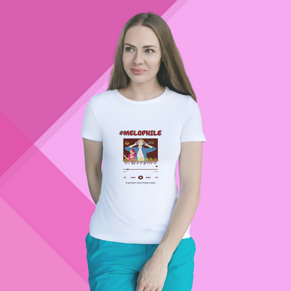 "Celebrate Your Love for Music with '#MELOPHILE' Printed Women's White T-Shirt"