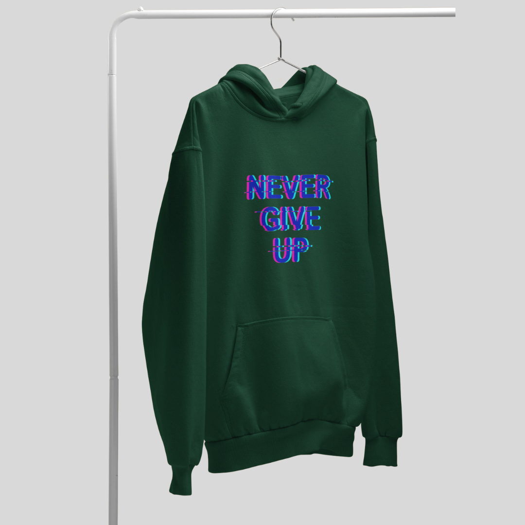 Stay Motivated with the "Never Give Up" Printed Men's Green Hoodie!