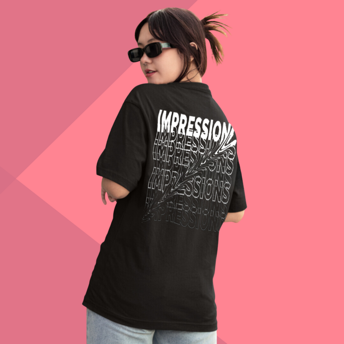 Women's IMPRESSION Printed Oversized Black Classic T-Shirt - Oversized T-Shirt for Her