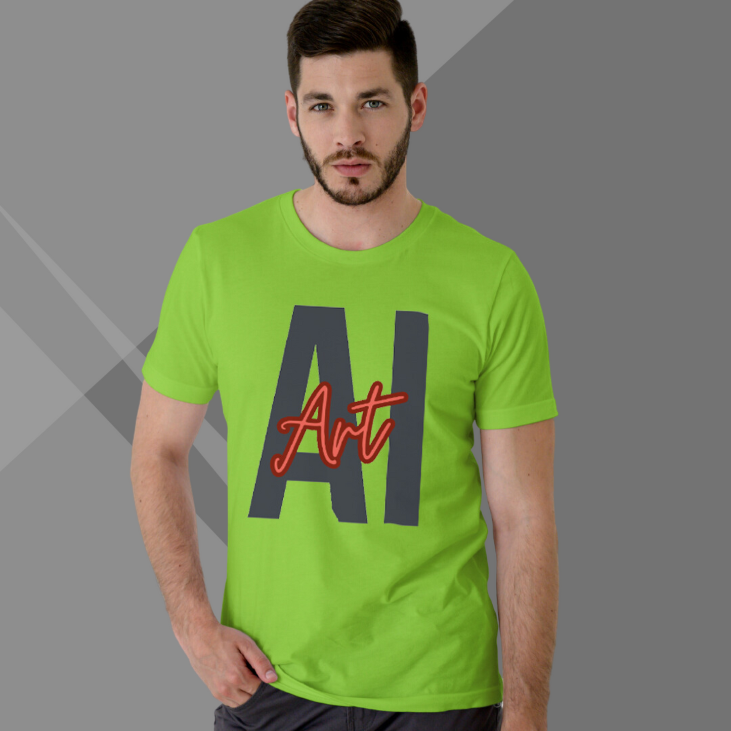 AI Art Printed Men's Green T-Shirt - Tech T-Shirt for Men's