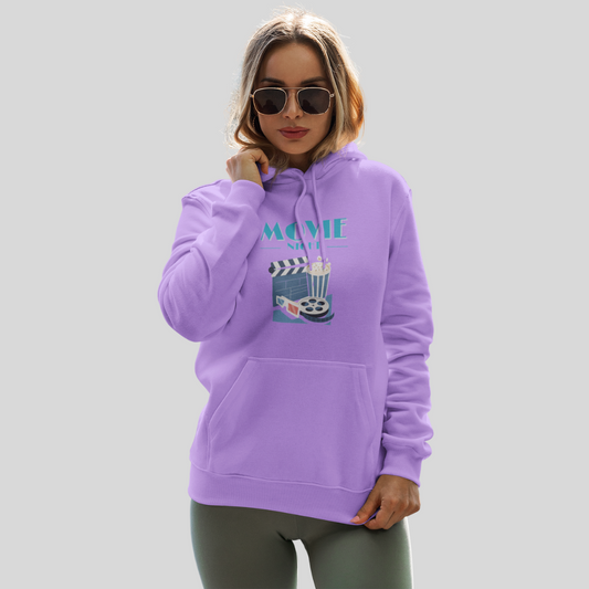 Cozy up with the Women's "Movie Night" Printed Lavender Hoodie