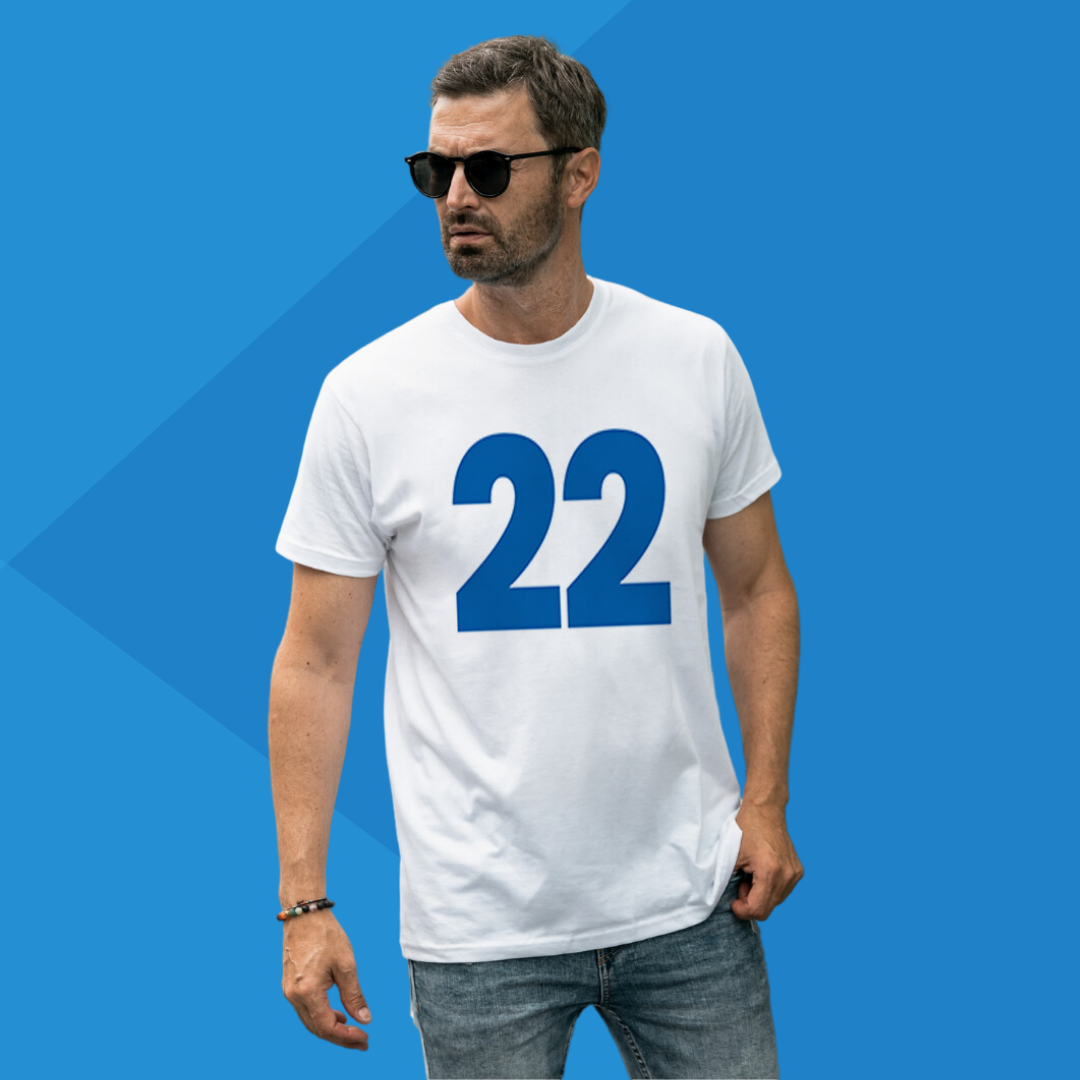 Number 22 white printed t-shirt for men half sleeves