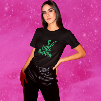 "Hop into Style with Our Women's 'Little Bunny' Printed Black T-shirt!"