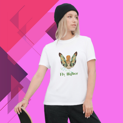 "Soar Above the Rest with This Women's 'Fly Higher' Printed White T-Shirt"