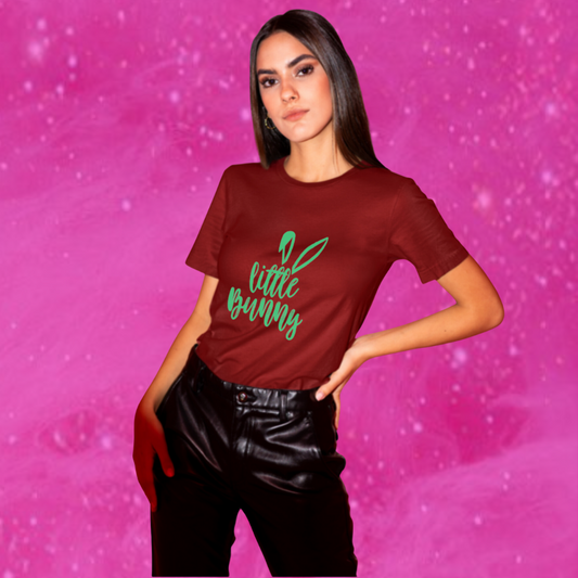 "Hop into Style with Our Women's 'Little Bunny' Printed Maroon T-shirt!"