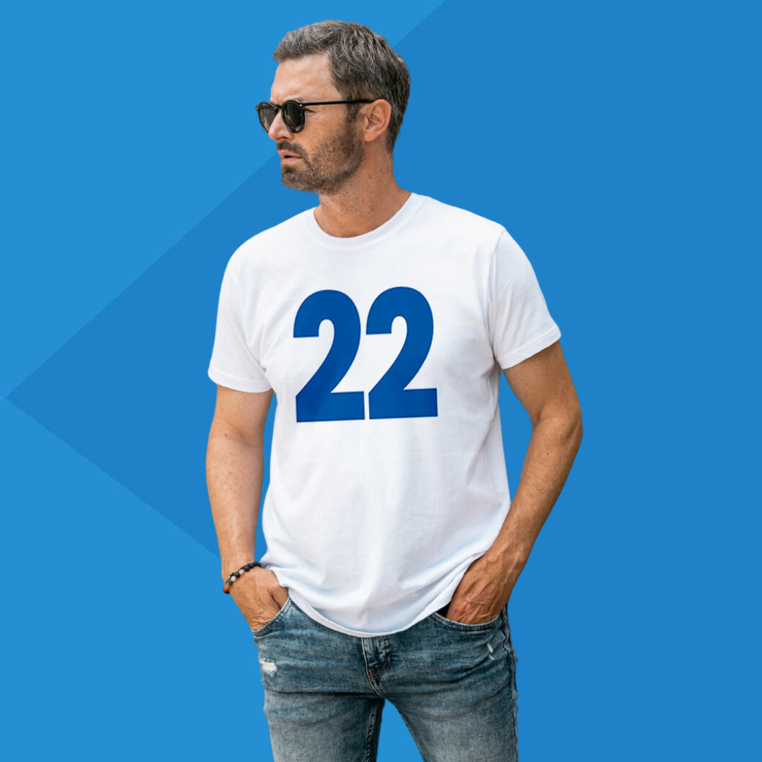 Number 22 white printed t-shirt for men half sleeves gym