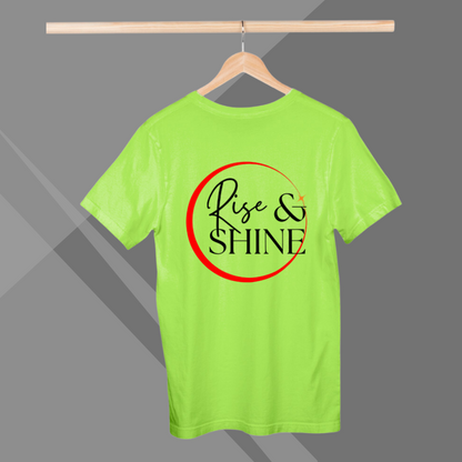 "Start Your Day Bright with our Women's 'Rise & Shine' Printed Green T-Shirt"