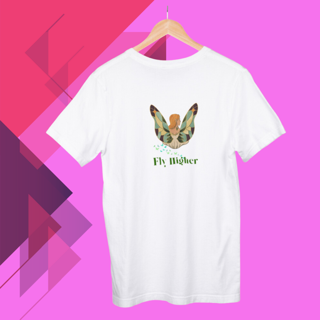 "Soar Above the Rest with This Women's 'Fly Higher' Printed White T-Shirt"