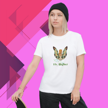 "Soar Above the Rest with This Women's 'Fly Higher' Printed White T-Shirt"