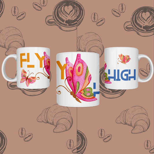 Sip with Graceful Elegance "Fly High & Butterfly" Ceramic Mug