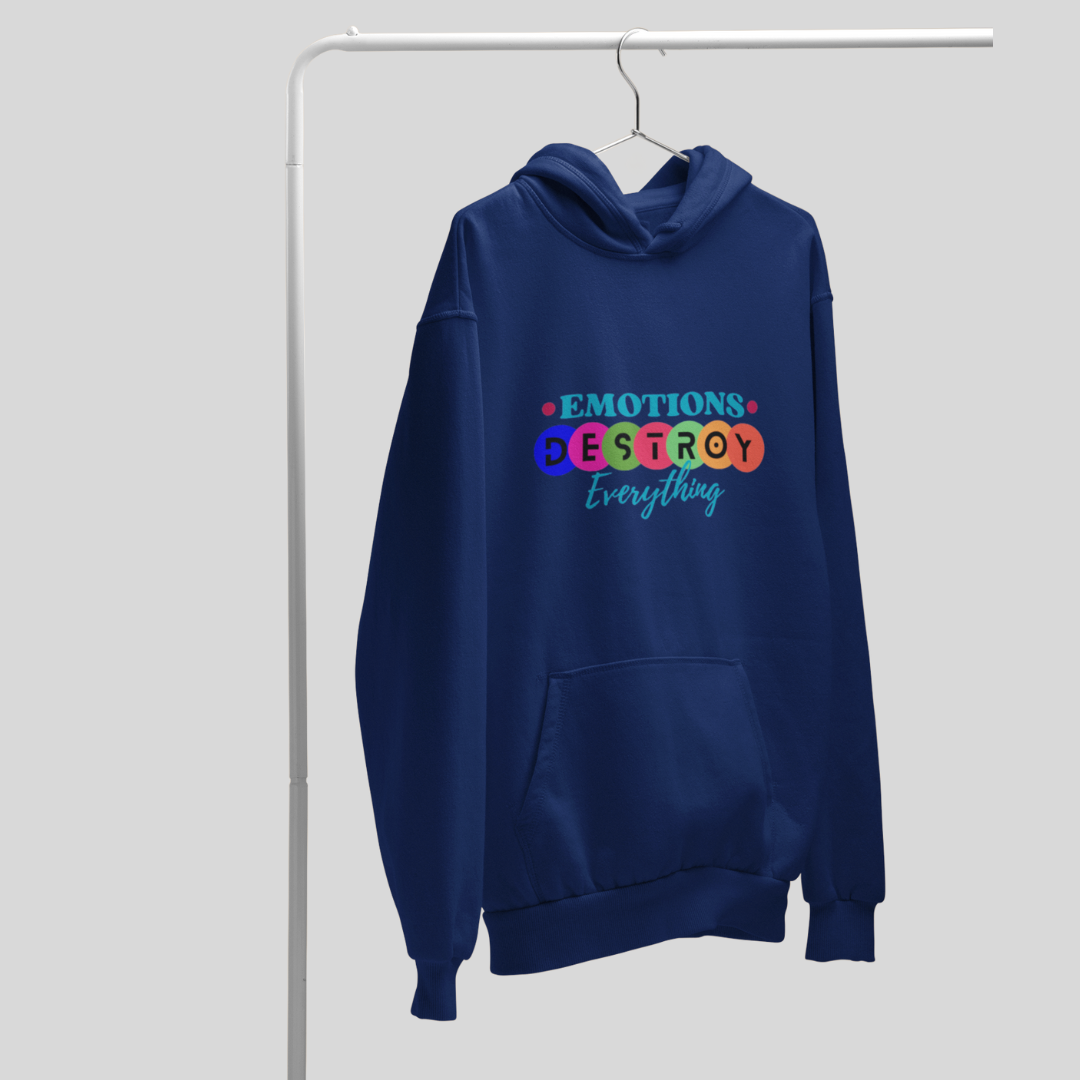 "Express Yourself with Emotions Destroy Everything Printed Men's Blue Hoodie"