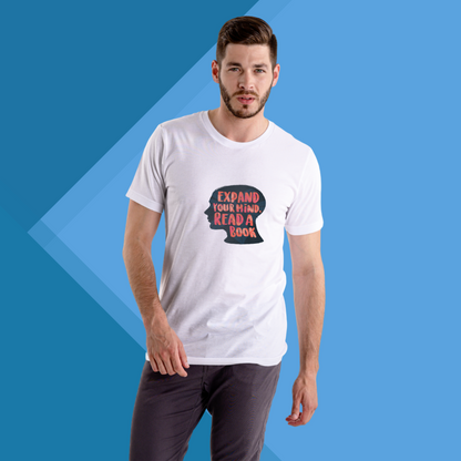 "Promote Growth and Learning with This Men's 'Expand Your Mind Read A Book' Printed White T-Shirt"