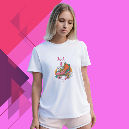 "Step Up Your Style with Our 'Funk it Up' Shoes Printed Women's White T-Shirt"