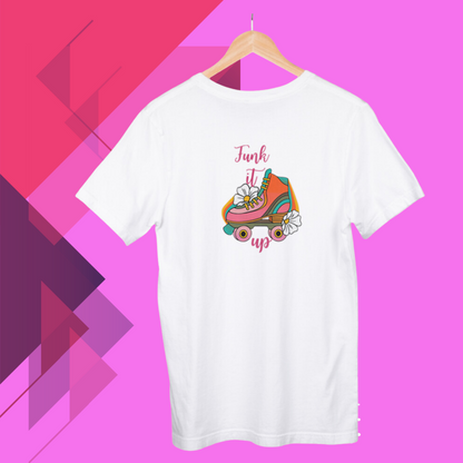 "Step Up Your Style with Our 'Funk it Up' Shoes Printed Women's White T-Shirt"