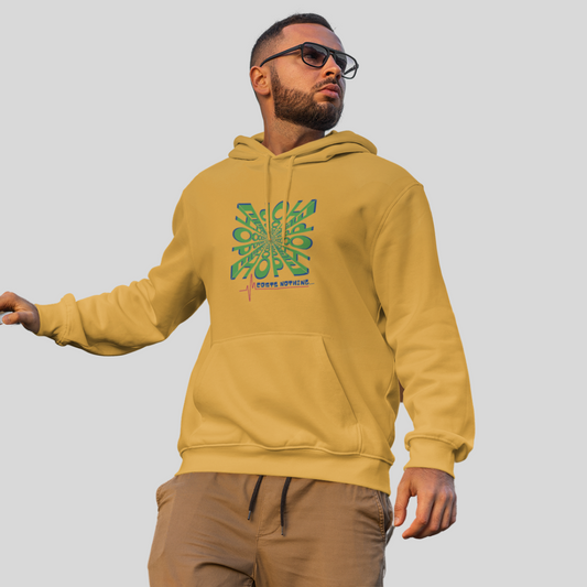 "Spread Hope and Positivity with Our Men's 'Hope Costs Nothing' Printed Yellow Hoodie"