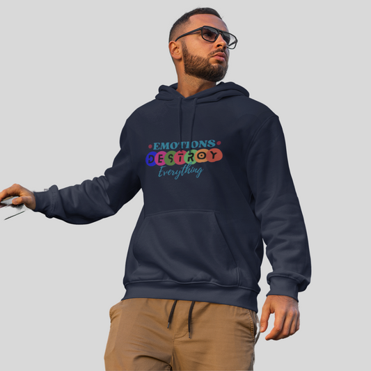 "Express Yourself with Emotions Destroy Everything Printed Men's Blue Hoodie"