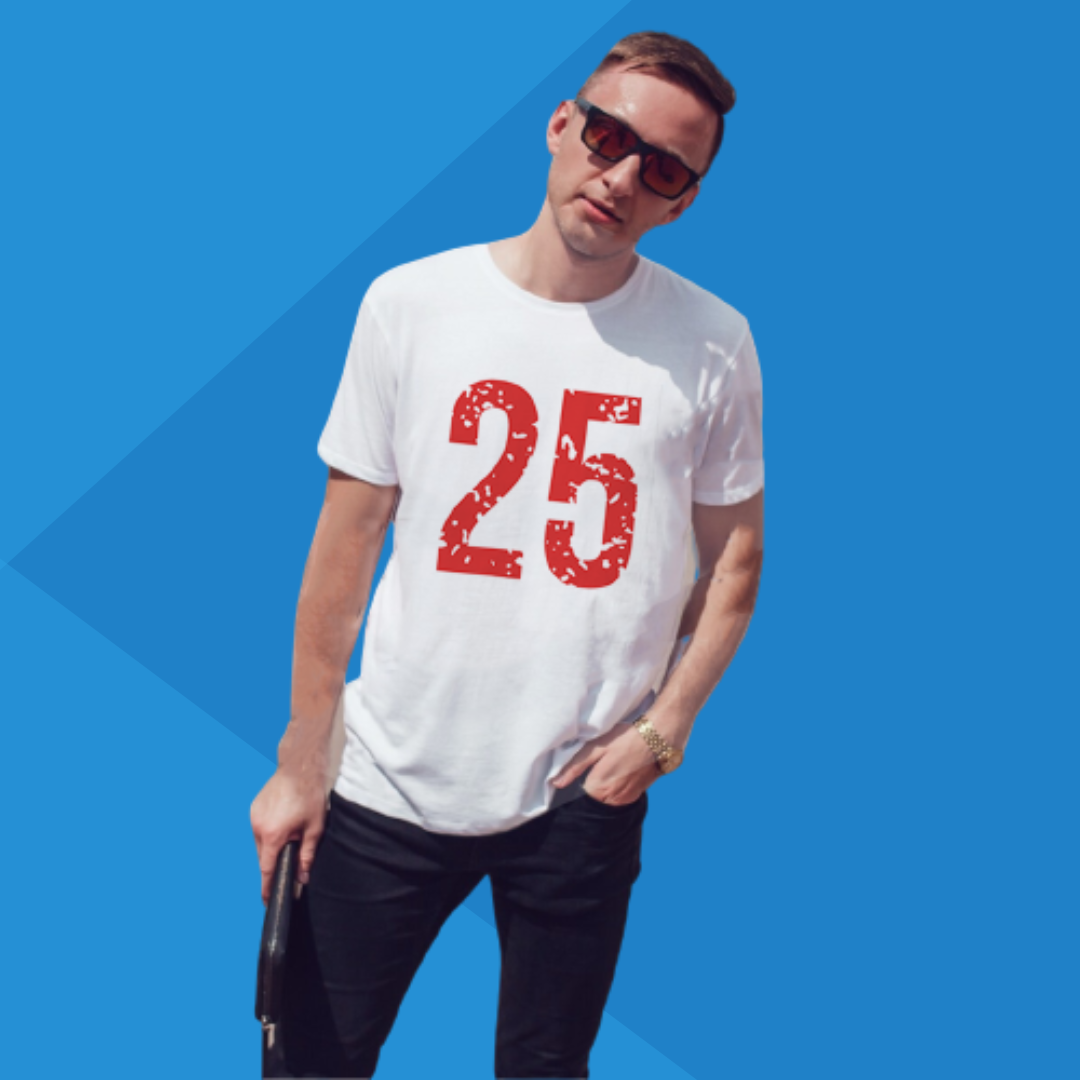 Number 25 white printed t-shirt for men half sleeves