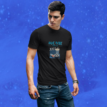 Get Ready for Movie Night with Our "Movie Night" Printed Men's Black T-Shirt!