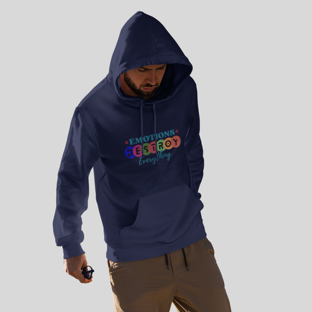 "Express Yourself with Emotions Destroy Everything Printed Men's Blue Hoodie"