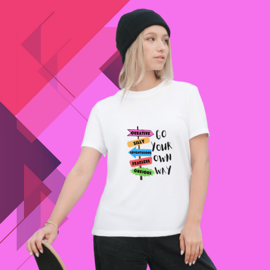 "Find Your Path with Our 'Go Your Own Way' Printed Women's White T-Shirt"