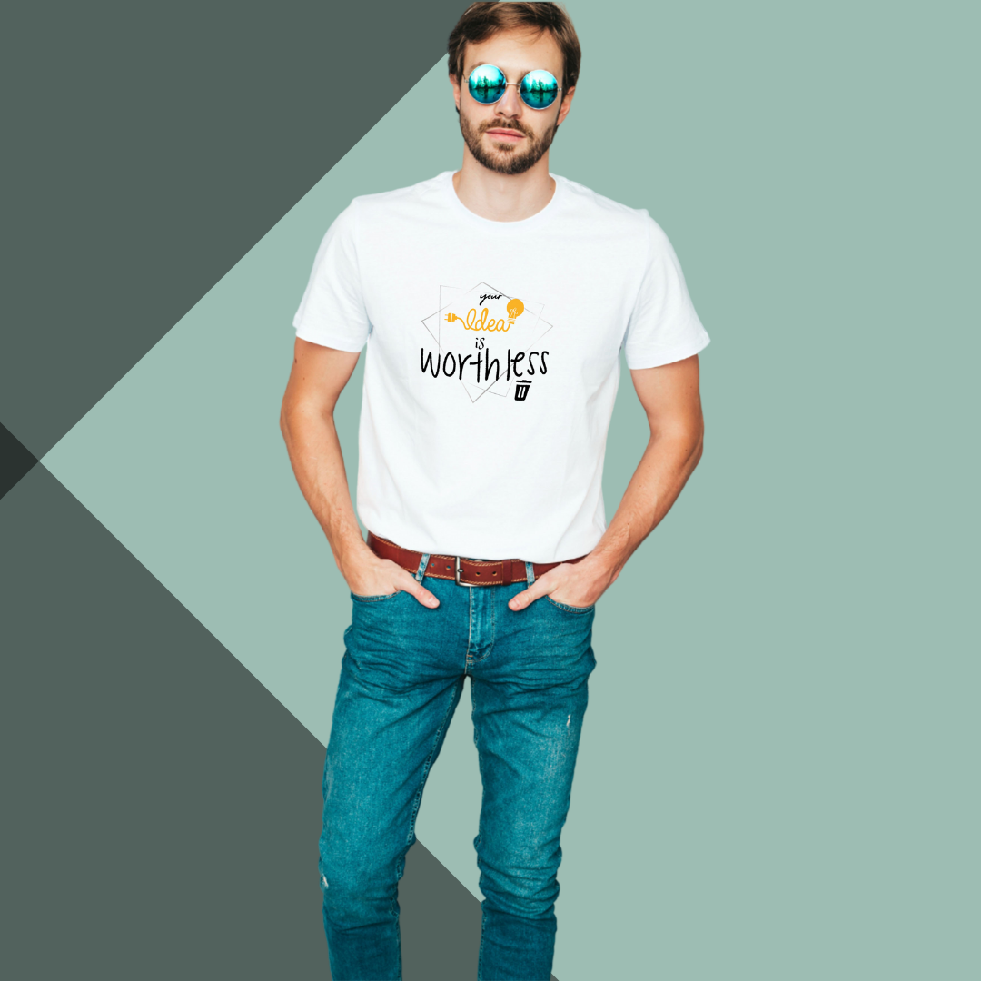 Make a Bold Statement with "Your Idea is Worthless" Printed Men's White T-Shirt!