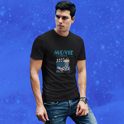 Get Ready for Movie Night with Our "Movie Night" Printed Men's Black T-Shirt!