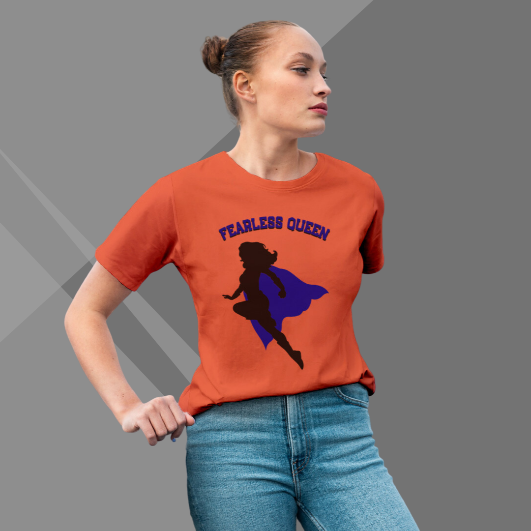 "Fearless Queen" Printed Orange T-Shirt - Reign with Courage