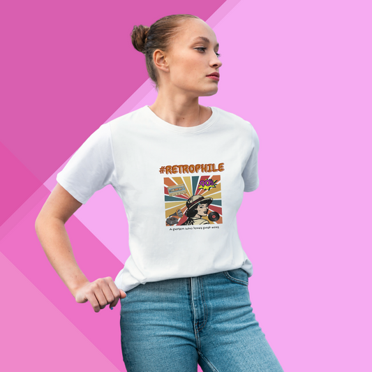 "Show Your Love for All Things Retro with '#Retrophile' Printed Women's White T-Shirt"