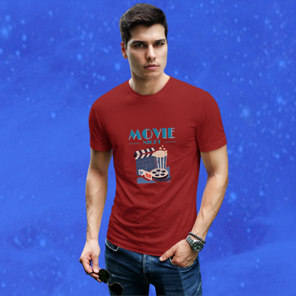 Get Ready for Movie Night with Our "Movie Night" Printed Men's Maroon T-Shirt!