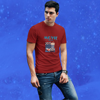 Get Ready for Movie Night with Our "Movie Night" Printed Men's Maroon T-Shirt!