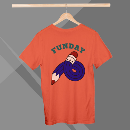 "Get Ready for Fun with 'Funday' Printed Orange T-Shirt for Women"