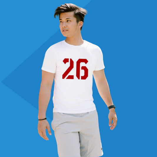 Number 26 white printed t-shirt for men side