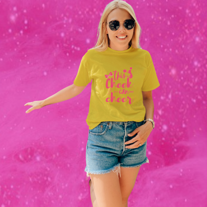 "Spread Cheer with Our Women's 'This Cheek Can Cheer' Printed Yellow T-shirt"