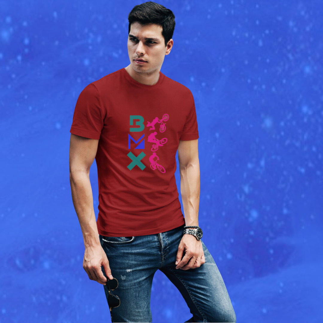 Ride in Style with the Men's "BMX" Printed Maroon T-shirt