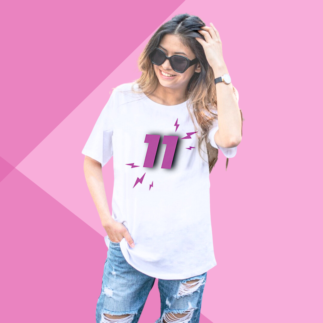 Number 11 white printed t-shirt for women under best