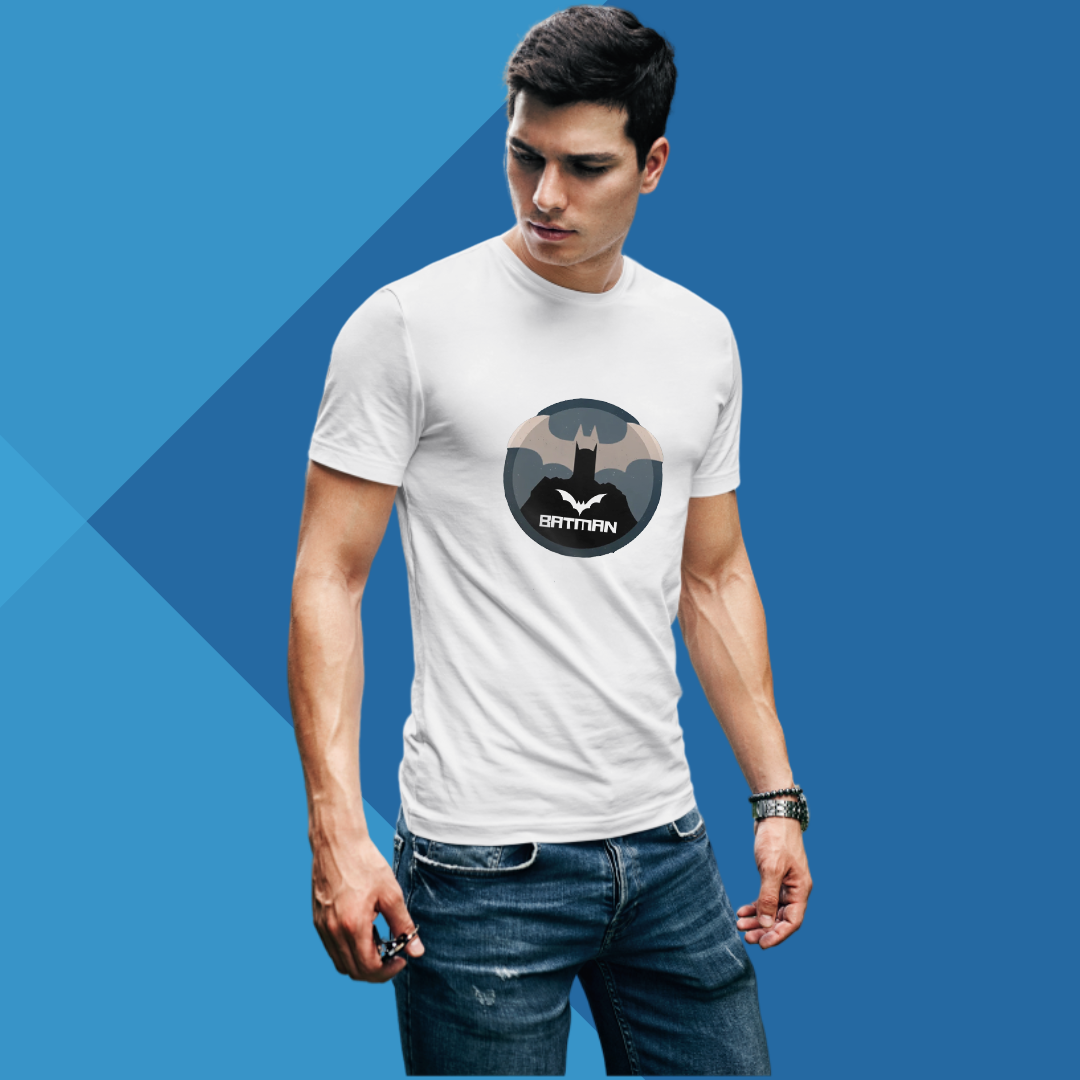 "Unleash Your Inner Superhero with Our 'Batman' Printed White T-Shirt for Men"