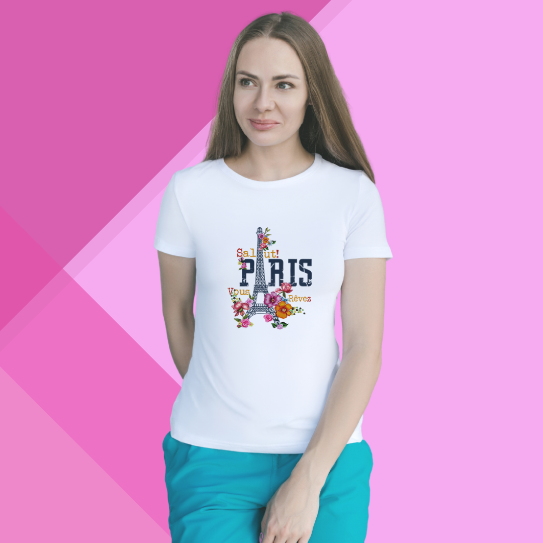 "Bonjour to Style with 'Salut Paris' Printed Women's White T-Shirt"