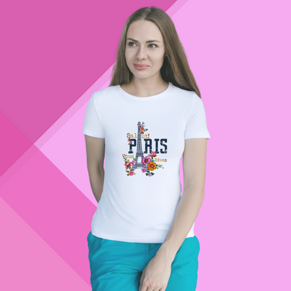 "Bonjour to Style with 'Salut Paris' Printed Women's White T-Shirt"